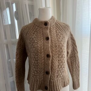 Everlane Tan Cable Knit Cardigan